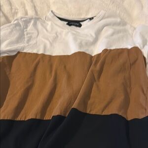 Zara Colorblock T-Shirt - White, Brown, Black